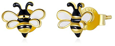 Qings Klein Bienen Ohrringe Ohrstecker Vergoldet 925 Sterling Silber Mini Biene Ohrring Gelbgold Tier Bee Earrings Schmuck Geschenke Damen Mädchen
