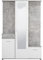Arredo Stock Mobile da ingresso con armadio, portascarpe, specchio cassetto ed attaccapanni bianco con finiture effetto cemento, 133x197x33 cm