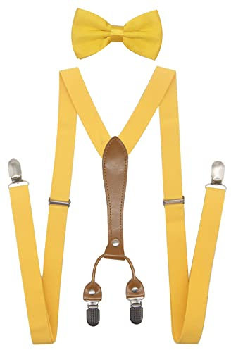 Doloise Men's Suspenders Bowtie Set Elastic Y Shape Style Women's Suspenders Bowtie For Wedding&Formal Events