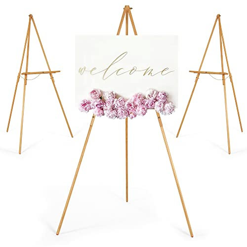 VISWIN 3 Pcs 160cm H Présentoir Chevalet Trépied en Bois Pour Signe de Mariage, Affiche, Chevalet d'Artiste A-Frame Plancher Avec Plateau Pour Peinture, Toile, Chevalet Pliable - Naturel