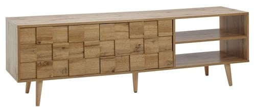 FineBuy Meuble TV Bois Décor Chêne 160x51x40 cm Lowboard TV Commode | Étagère pour la télévision - pour téléviseur jusqu'à 70 Pouces - Panneau de télévision avec Rangement