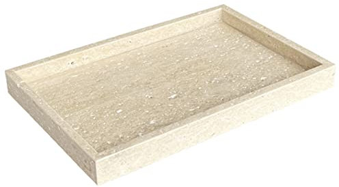 StonePlus Natural Marble Vanity Tray, Cosmetics Towels Tray, Decorative Tray, Catchall Tray for Dresser Bathroom Kitchen (Beige Travertine, 11.8L x 7.87W x 1.18H)
