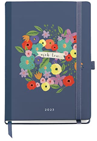 Miquelrius - Jahresplaner 2023 - Woche Ansicht - Plus Größe 155 x 213 mm (ca. A5) - Hartcover - Nähgebunden - Spanisch, Englisch und Portugiesisch - Blumen