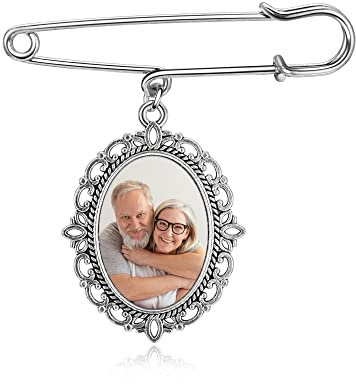 PiercingJak Personnalisé Photo Bouquet de Mariage Broche Épingle Photo Pin Breloque Médaillon Personnalisable Charme Cadeau Marié Mariée Costume Bijoux Femme Homme