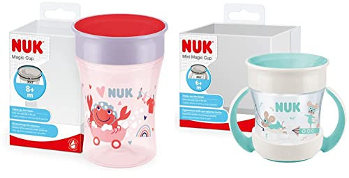 NUK Magic Cup Bicchiere Antigoccia, Bordo Anti-Rovesciamento A 360°, 8+ Mesi, Senza Bpa, Color Granchio Rosso, 230 Ml, 13.1 X 8.9 X 8.7 Cm & Mini Magic Cup bicchiere antigoccia