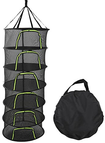 Tyenaza Foldable Plant Drying Net, 60cm Diameter Herb Buds Dry Net with Storage Bag, Multilayer Zipper Closure Design Herb Drying Rack for Flowers, Bulbs, Fish(6 Layer)