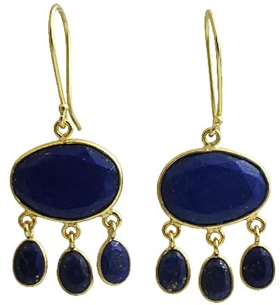 Lapis Lazuli vergoldete Sterling Silber Ohrringe - Natürlicher Edelstein - Geburtstagsgeschenk - Weihnachtsgeschenk - Handgefertigte Geschenkideen für Frauen (Lapis Lazuli)