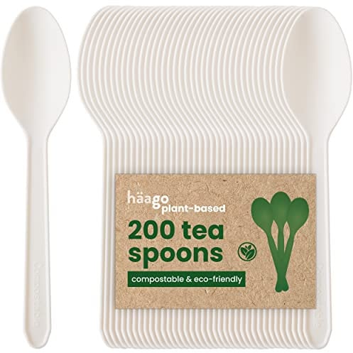 HAAGO - 200 Teelöffel Besteck Set - Wiederverwendbares, Spülmaschinenfestes Hochleistungsbesteck für Partys, Hochzeiten, Events, für heiße & kalte Speisen - Weiß 12,5cm