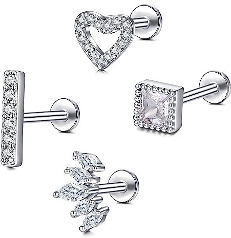 Briana Williams Tragus Piercing Ohr Helix Knorpel Chirurgenstahl 1.2mm Ohrstecker Flach Kurz 6mm 8mm Lippenpiercing Ohrringe Silber