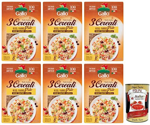 Italian Gourmet 3 Cereali riso farro grano Reismix Suppen Risotto 6 x 400g | Cottura versatile, aus italienischem Getreide für warme Bowls und Aufläufe, Gesamtnettogewicht 2,4 kg + Kostenlos Polpa 400g