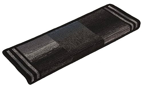 vidaXL Stufenmatten 10 STK., Treppenmatten mit Klebebändern, Treppenteppich Selbstklebend, Treppenstufenmatte Treppenschutz, 65x21x4cm Schwarz Grau