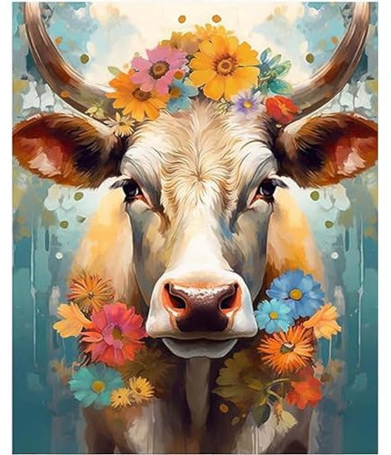 YUCCAORCHID Malen Nach Zahlen Erwachsene Tiere Faltenfreie Leinwand mit Pinseln Acrylpigment DIY Ölgemälde Leinwand Set 40 × 50 cm(Rahmenlos)-Niedliche Kuh