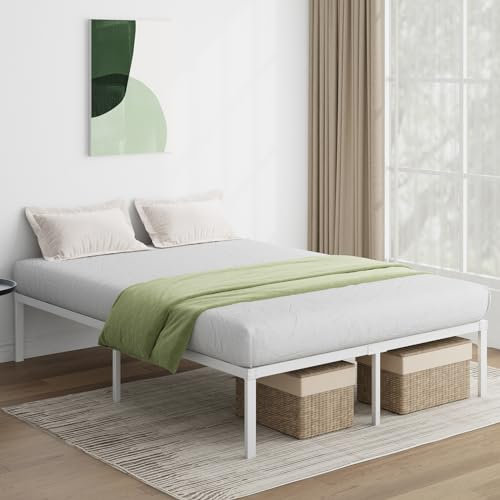 Novilla Cadre de lit Plateforme en métal pour Matelas de 140 x 190 cm, Hauteur de Rangement sous Le lit 30.5cm, Cadre métallique, Pas Besoin de sommier, Assemblage Facile, Blanc
