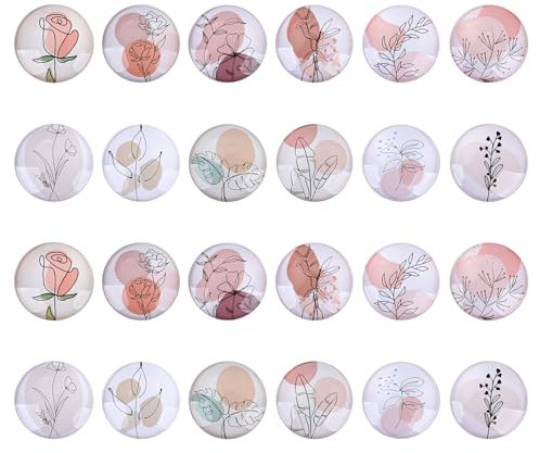 24 Stück Dekorative Blumen Kühlschrankmagnete, 30mm Runde Magnete Kühlschrank, Magnete Rosa für Magnettafel, Dekorative Magnete für Geburtstagsgeschenk (12 Muster×2)