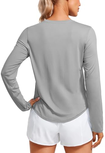 CRZ YOGA Leichtes Crewneck Langarmshirt | Workout, Feuchtigkeitsableitend, Classic Fit, Hüftlang, Reflektierende Details, Sportshirt Langarm für Damen