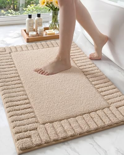 COLOR&GEOMETRY Tappeto Bagno Antiscivolo 40 x 60 cm, Tappeti Bagno Assorbente Lavabile, Tappeto Microfibra Morbido per Bagno, Doccia, Vasca da Bagno (Beige)