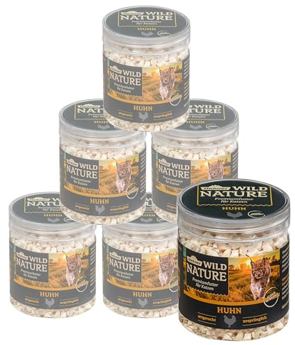Dehner Wild Nature Katzensnack, Leckerli, gefriergetrocknet, Huhn, 6 x 25 g | 150 g, glutenfrei / zuckerfrei, für ernährungssensible Katzen
