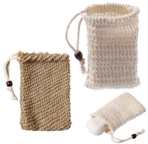 2 PCS Soap Bag, Sisal Soap Bag, Natural Fiber Soap Bags, with Drawstring, Natural Soap Saver Pouch, for Foaming or Drying Soaps