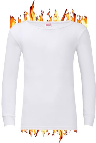 ZRWASKA® Men's Extreme Thermal Underwear Tops, Comfortable Underlayer T-Shirt Long Sleeve Top Vest Warm Winter Thermals Men Top Base Layer White, Size XXL