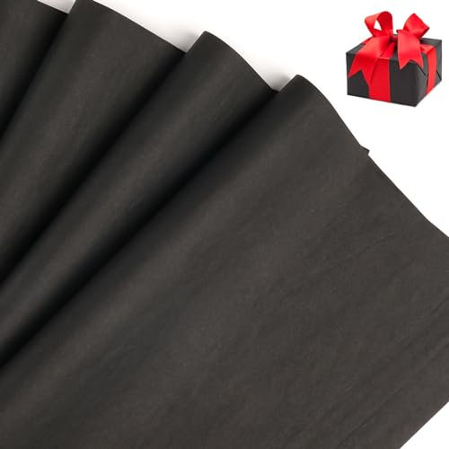 70x50cm Metallic Seidenpapier - Tikplus 60 Blatt Groß Geschenkpapier zum Verpacken, Transparentpapier Verpackungsmaterial, Bastelpapier zum Kreieren von Pompoms, Papierblumen, Tischdeko (Schwarz)