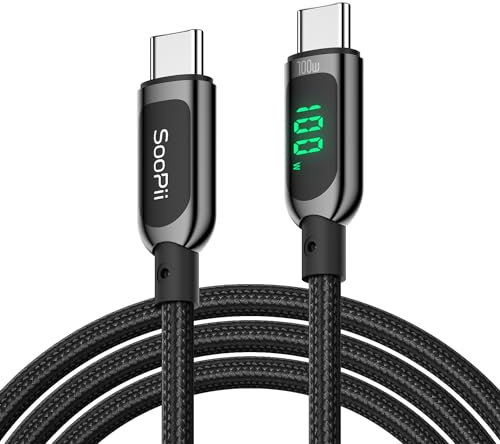 SooPii 100W USB-C-auf-USB-C-Kabel, 3m Schnellladekabel mit LED-Anzeige, PD 5A Typ-C-Ladekabel für lPhone 15/Pro/Plus/Pro Max, lPad Air, MacBook, Galaxy S23/S22, Pixel, LG (schwarz)