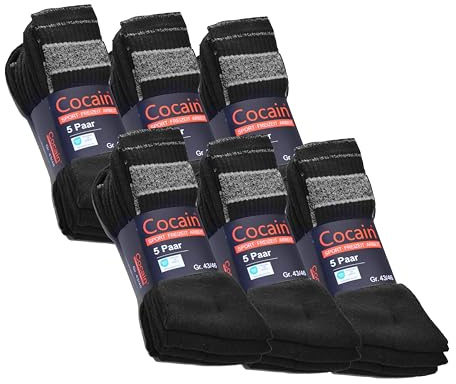 Cocain underwear 10 | 20 | 30 | 50 Paar Tennissocken Laufsocken Sportsocken | weiss, schwarz Arbeitssocken Herren Damen Socken 39/42 43/46 verstärkte Sohle, Baumwollmischung