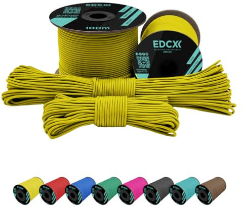 EdcX 2 mm Nylon Paracord 275 (15, 30, 50 and 100 m)– 100% Nylon Rope, 3-Strand Cord, Nylon Cord 2 mm in Many Colours (Yellow, 15 m)