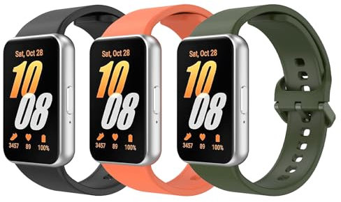 TiMOVO 3 Stück Sport Band kompatibel mit Samsung Galaxy Fit 3 2024, Weiches Sport Ersatzuhrarmband für Samsung Galaxy Fit 3 SM-R390, Schwarz+Orange+Wild Grün