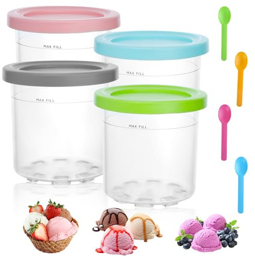 JOLIGAEA 4 Eiscremebecher, Eisbehälter für Speiseeis mit 4 Löffel Kompatibel mit Ninja Eismaschine NC299AM/C300S Serie, Ice Cream Pint Creami Behälter, Eisbehälter mit Deckel, Eismaschine Zubehör