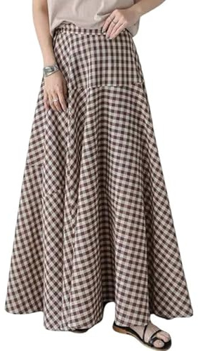 SOMTHRON Jupe longue d'été plissée évasée taille haute vichy rétro pour femme