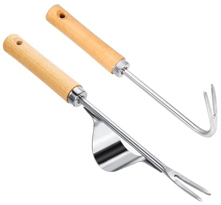 Morocket 2 Stück Unkrautstecher Edelstahl, Unkrautjäter mit Holzgriff | Handjätgerät für Den Garten, Wurzeljäter Gartengerät, Effektives Manueller Weeder für Graben, Jäten, Lösen