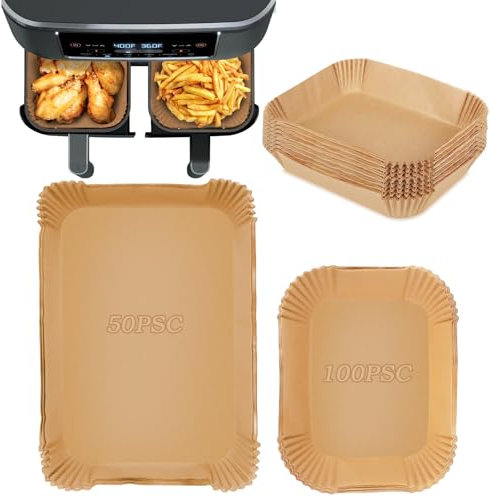 150pcs Papier Cuisson Air Fryer,Rectangulair Paper Liners Friteuse Sans Huile Accessoires,Papier Sulfurisé Feuilles,Doublure en Papier Air Fryer Accessoires,pour friteuse 10.4L & 10L