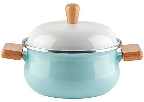 HUIHHAO 20-cm-Suppentopf mit Deckel, emaillierter, antihaftbeschichteter, Kleiner Mehrzweck-Kochtopf mit binauralem Holzgriff, Instant-Nudel-Kochtopf, Rosa/Grün-Pink(Green)