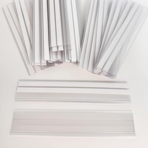 Lot de 50 porte-étiquettes autocollantes individuelles 200 mm, étiquettes de prix, étiquettes de prix, étiquettes adhésives transparentes (39 x 200 mm)