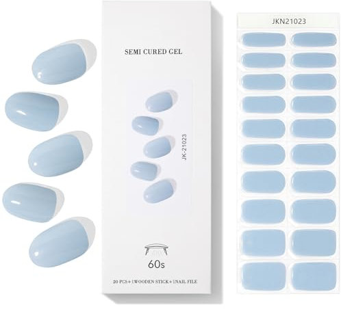 20PCS UV Gel Strips - Blau Nagelfolien selbstklebend & UV härtend - langanhaltend Nagelsticker Nagellackstreifen - Gel Nagelaufkleber Maniküre für natürliche Nägel (Light Blue)