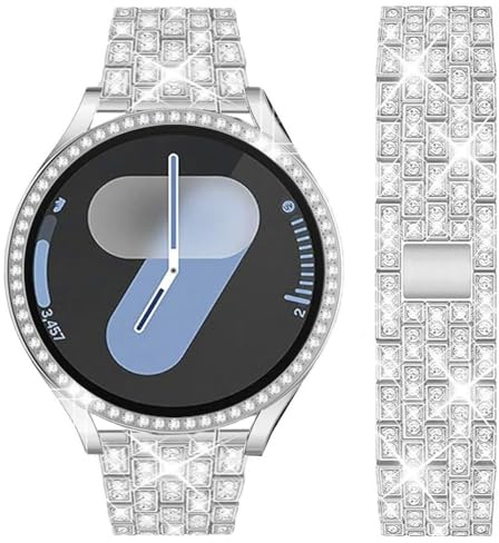 DEALELE Armband Kompatibel mit Samsung Galaxy Watch 7/5 / 4 40mm 44mm / FE 40mm / 5 Pro 45mm, 20mm Glitzer Diamant Metall Armbänder mit Schutzhülle Cover Ersatz für Damen Herren