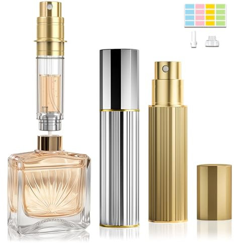 JOOMOKO Perfume Atomiser, Perfume Travel Bottle, 10ML Atomiser Spray Bottle, Refillable & Travel Size Perfume Spray Bottle Easy to Refill Cologne Dispenser for Women and Men(Gold&Silver)