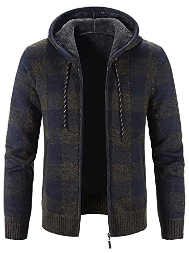 Caxndycing Hemdjacke Herren Kariertes Winterjacke Thermohemd Fleece Gefüttert Freizeit Jacke mit Kapuze Reißverschluss Flanell Arbeitsjacke Sherpa Holzfällerhemd Flanellhemd