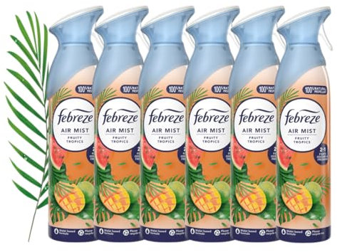 Febreze Air Freshener Bathroom and Room Freshener Air Mist, 6 x 185ml FRUITY TROPICS