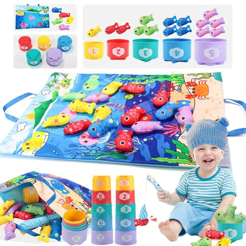 Goorder Juego de pesca de tela para niños de 1 año Montessori Baby apilable, juguetes sensoriales educativos de 1, 2, 3 años, juguetes de peces, regalos para bebés de 6 a 12 meses