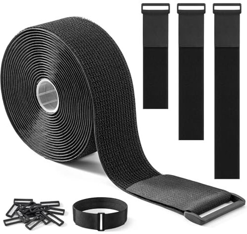 Trilancer Sangles de Câble Réglables avec Attache en Scratch Robustes 5 cm x 5 m avec 15 Boucles – Ajustables, Découpables, Réutilisables pour Fixer Câbles, Tuyaux, Tubes et Plus