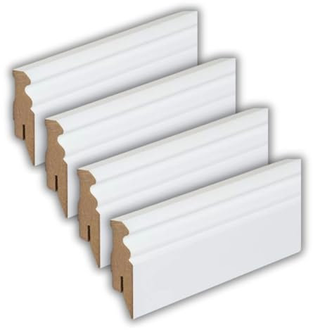 HORI® Sockelleiste - Weiß folierte Fußbodenleiste aus MDF oder Massivholz I verschiedene Maße und Profile I Modernes Design für Laminat, Parkett, Vinyl und mehr MDF Hamburger I 58.00