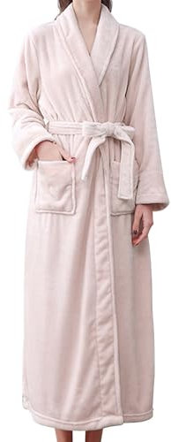 Herren-Bademantel für den Winter, superweich, Unisex, Frottee-Bademäntel, bequeme Baumwolle, Morgenmäntel mit Taschen, klassischer Schalkragen, einfarbig, Thermo-Nachtwäsche, rose, XXL