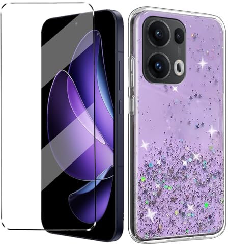 Glitter Bling Coque et 1Pcs Verre trempé Protection Compatible with Oppo Reno 13 Pro 5G Coke Coque de Protection étui Housse Etui Protection et protège écran Antichoc,Violet