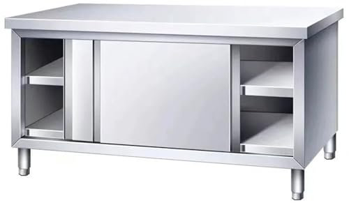 Edelstahl-Werkbank Küchen-Vorbereitungstisch Mit Schiebetür Großer Lagerschrank Robuster Metalltisch Kommerzielle Einzeldurchlauf-Werkbank(39.4 * 23.6 * 31.5in)