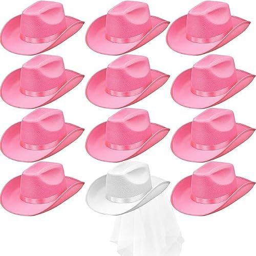 Lot de 12 Chapeau de Cowgirl Rose pour Femmes, Chapeaux de Cowgirl pour Enterrement de Vie de Jeune Fille, Mariage Western