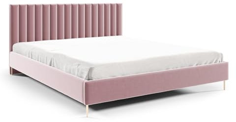 Sofello Polsterbett Lilly Schwarze oder goldene Beine Steppung - Bett aus Velour aus Samt mit Holz Lattenrost 180x200 cm (Riviera 62 - Rosa, 160x200)