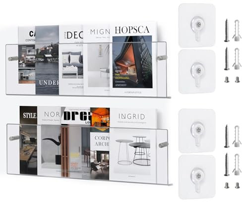 2 Stück Acryl Zeitschriftenhalter Länge 40cm Prospekthalter Klare Acryl Regal, Wandregal Wandhalter Bücherregal, Zeitschriftenständer, Geeignet für Wohnzimmer Büro Schulen Bibliotheken Kinderzimmer