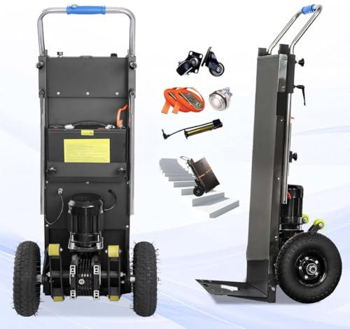 Carrello Elettrico A Mano, capacità di Carico (400 kg) E Batteria Rimovibile, Carrello per Sacchi Oggetti Pesanti su E Giù Scale, con Maniglia Telescopica,001