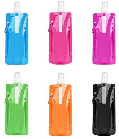 WORUIB 6 Pcs Foldable Water Bottle, Foldable Travel Water Pouches, Roll Up Water Bottle, Reusable Durable and Sturdy, Preventing Side Leakage for Sports, Travel, Drinks, Biking, Hiking (6 Colors)